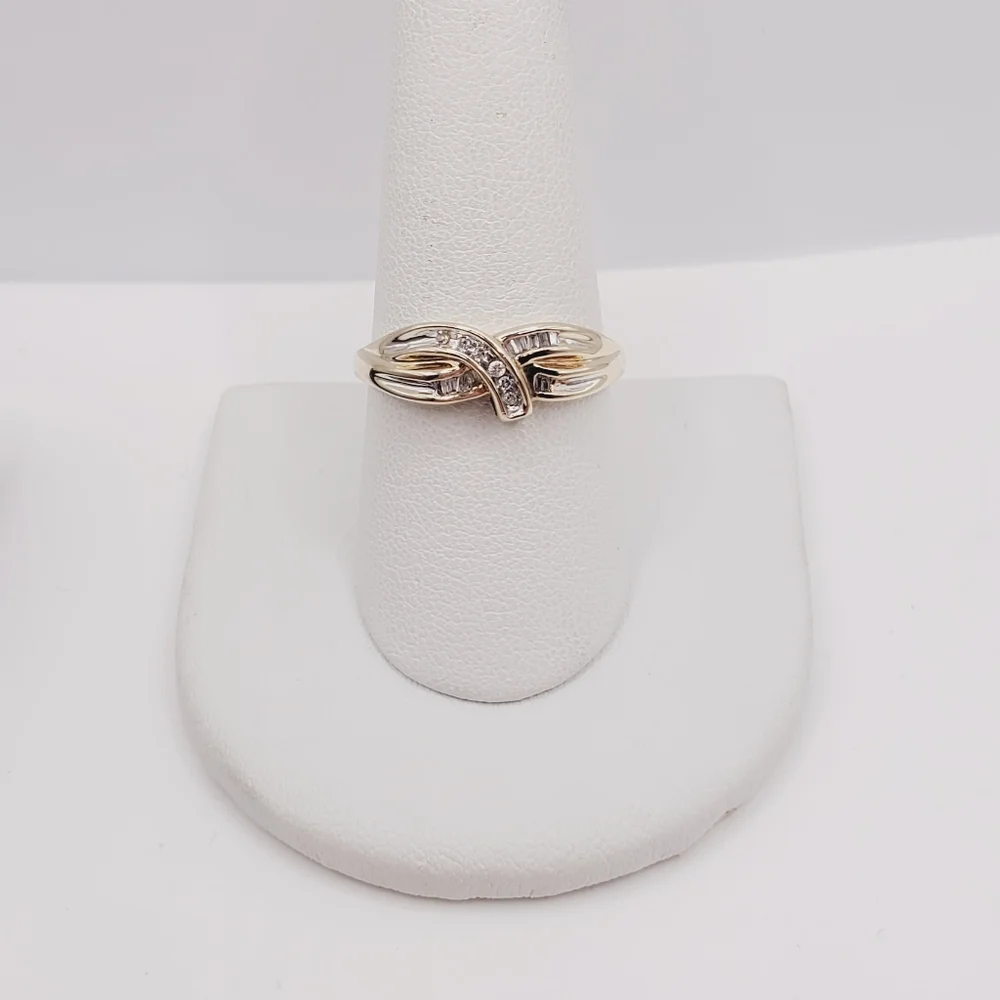 10k Solid Yellow & White Gold Genuine Diamond Band Ring